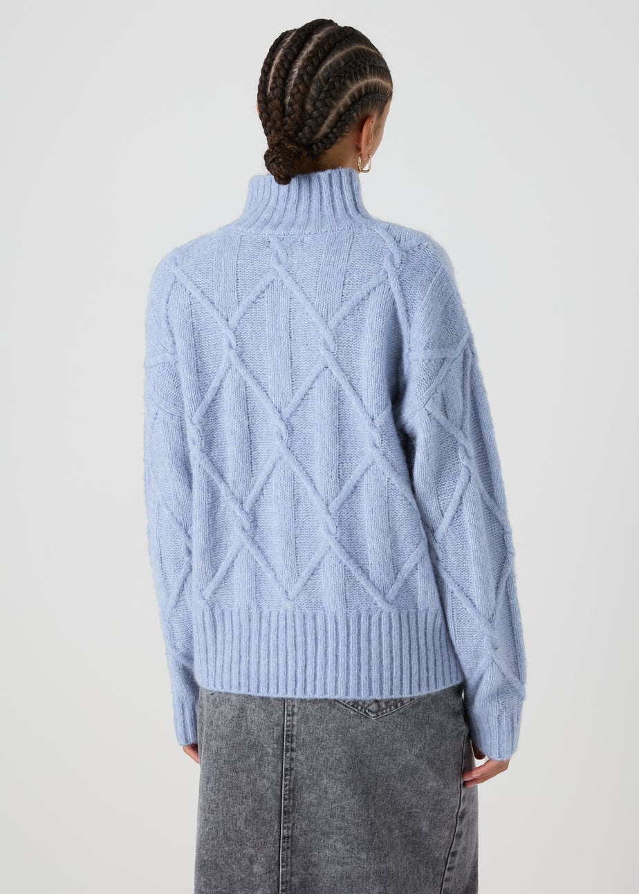 Blue Cable Knit High Neck Jumper