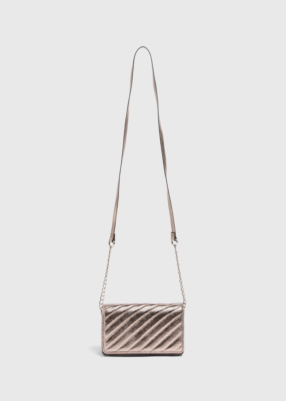 Pewter Metallic Quilted Cross Body Bag