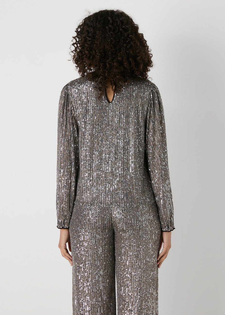 Et Vous Silver Sequin High Neck Blouse