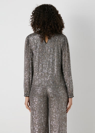 Et Vous Silver Sequin High Neck Blouse