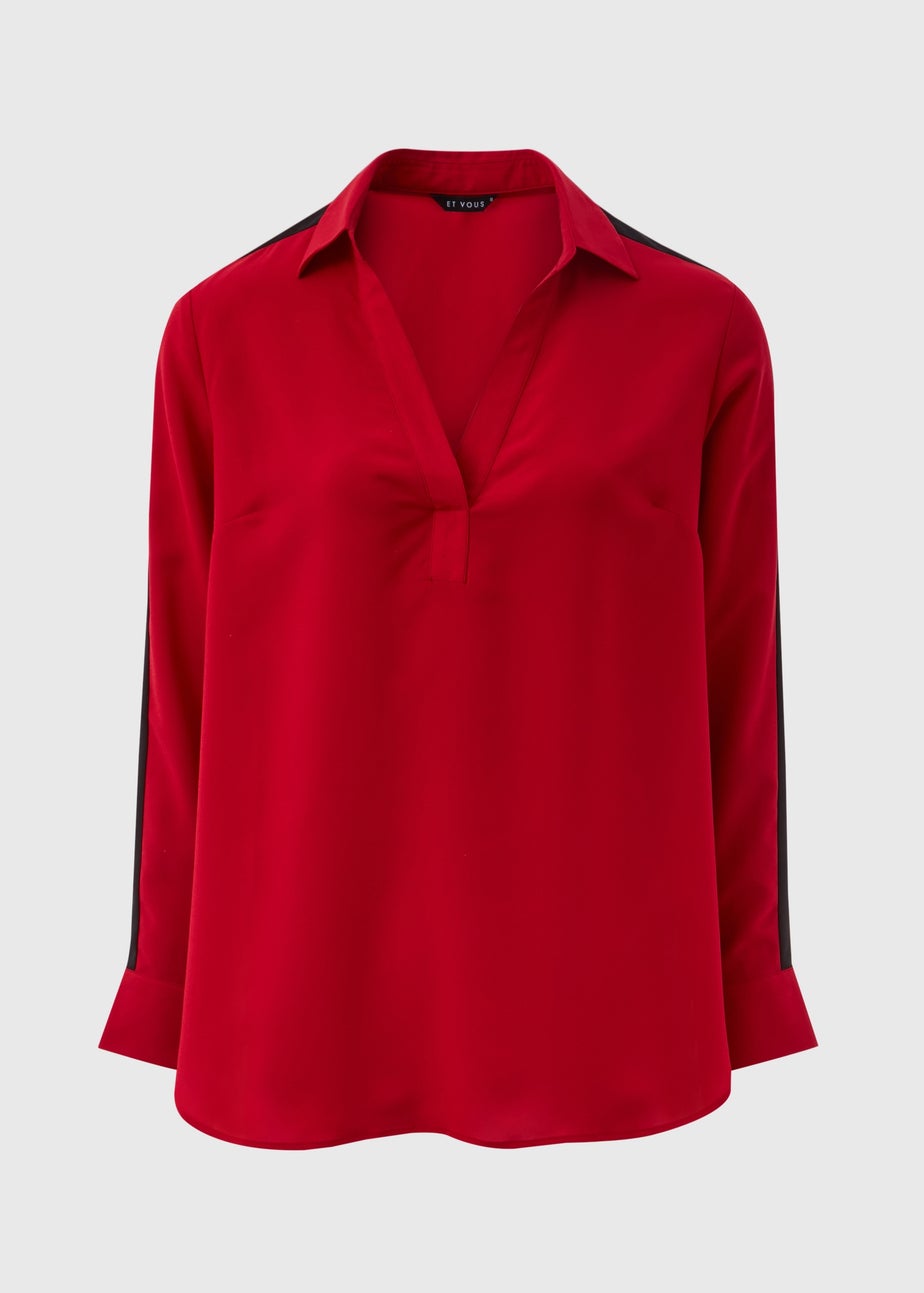 Et Vous Red Side Stripe Blouse