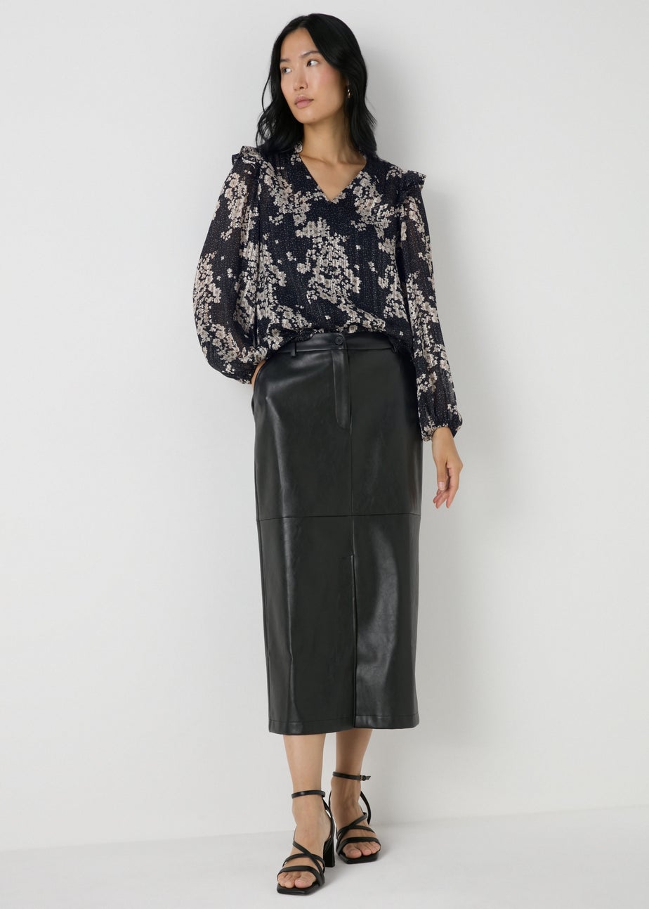 Et Vous Black Floral Frill Blouse