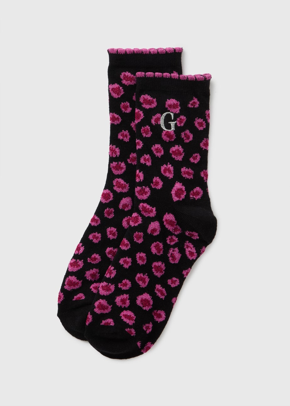 1 Pack Black Animal Initial Socks