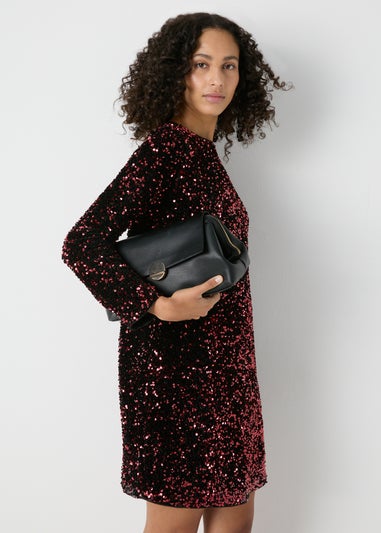 Et Vous Burgundy Sequin Long Sleeve Mini Dress