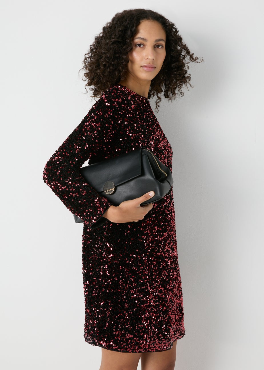 Et Vous Burgundy Sequin Long Sleeve Mini Dress