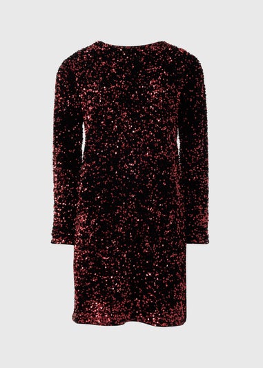 Et Vous Burgundy Sequin Long Sleeve Mini Dress
