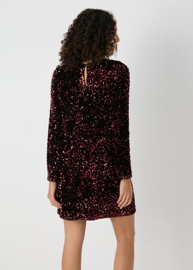 Et Vous Burgundy Sequin Long Sleeve Mini Dress