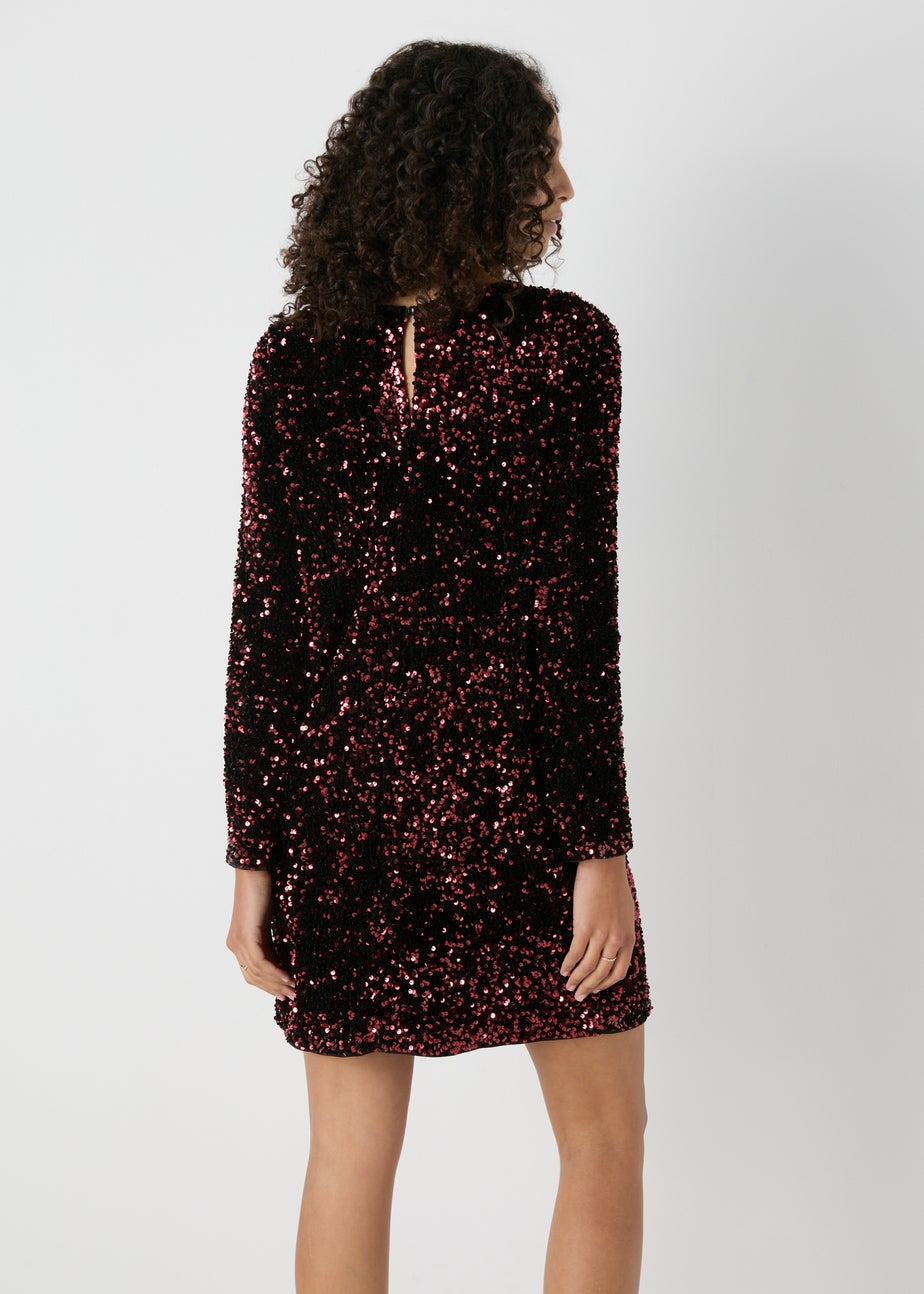 Et Vous Burgundy Sequin Long Sleeve Mini Dress