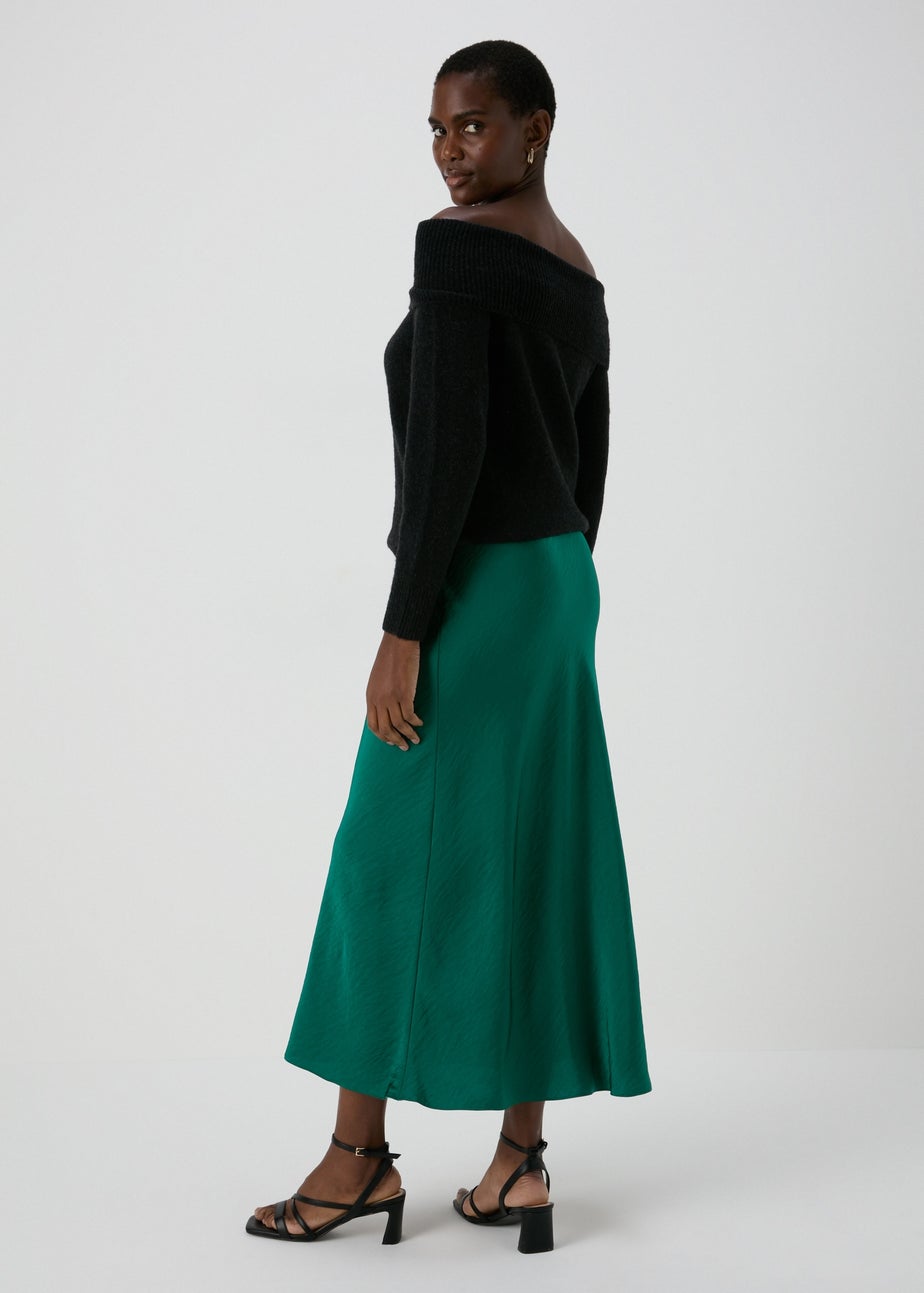 Et Vous Green Midi Satin Skirt