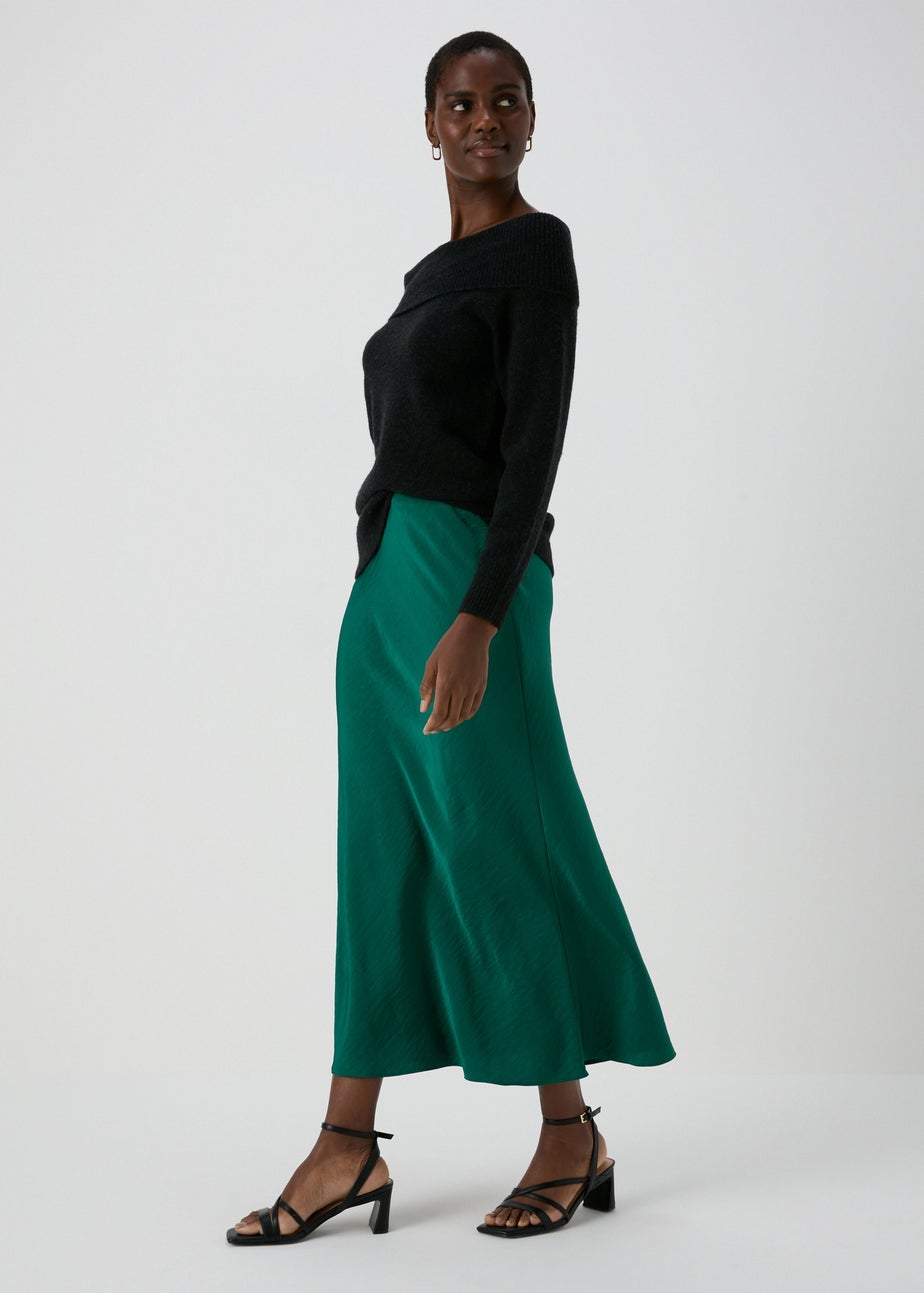 Et Vous Green Midi Satin Skirt