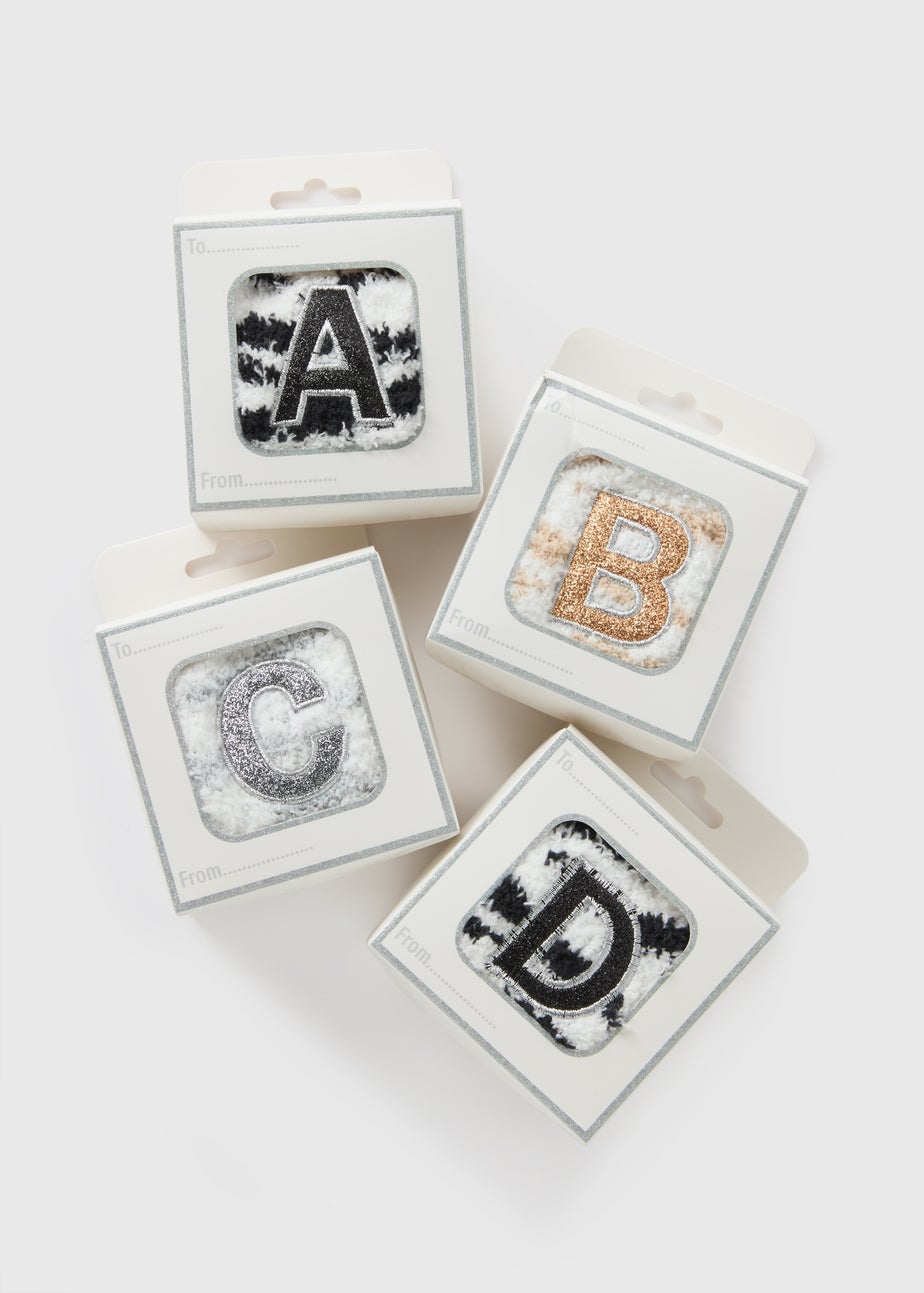 White Animal Print Initial Socks In A Box