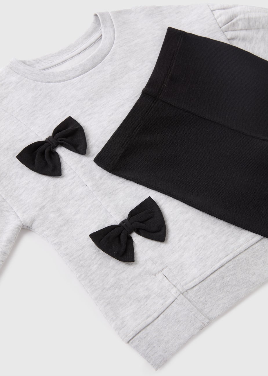 Girls Grey Bow Sweatshirt & Flared Leggings Set (1-7yrs)