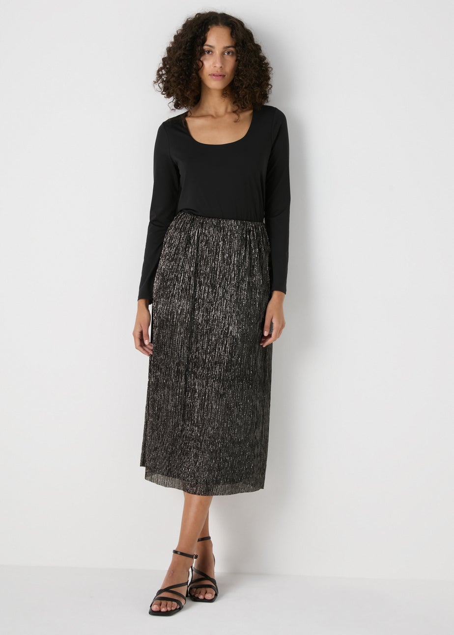 Et Vous Black Lurex Midi Skirt
