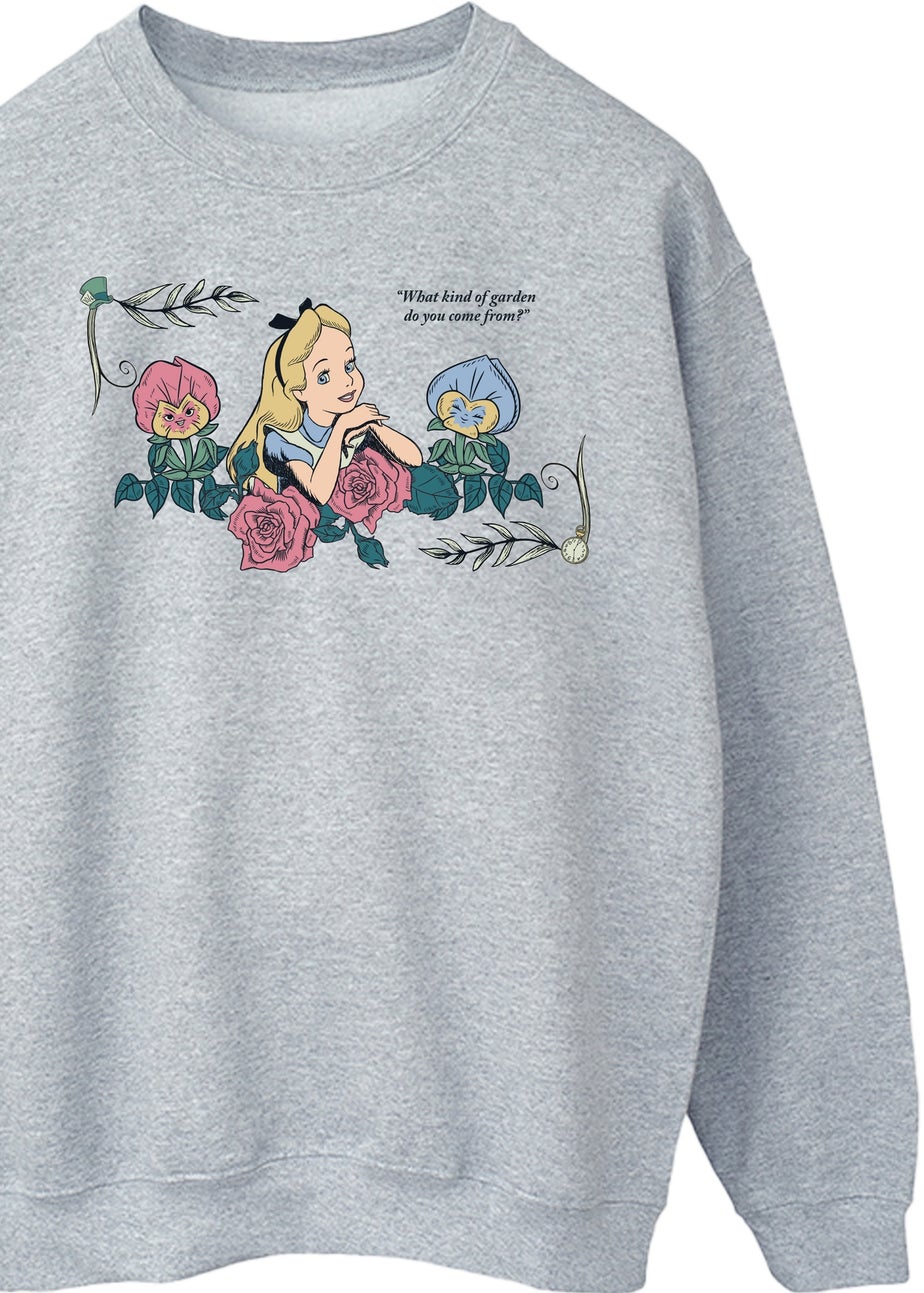 Disney Alice In Wonderland What Kind Of Garden Heather Grey Printed Sweatshirt