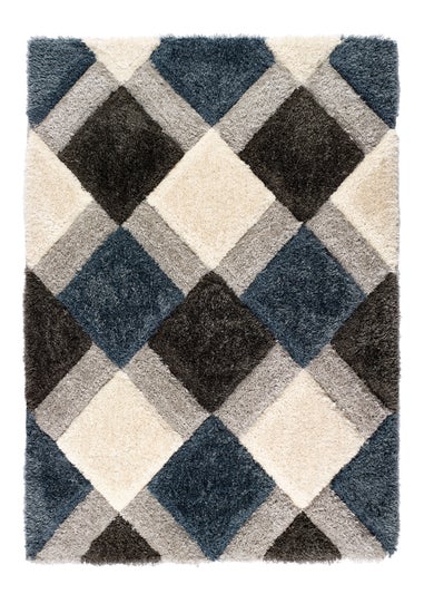 Origins Blue 3D GEO Shaggy Rug
