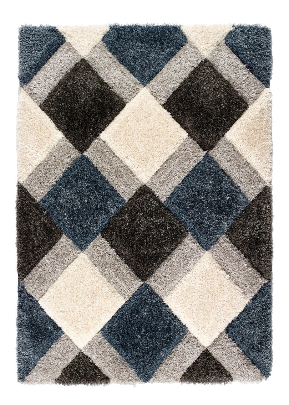 Origins Blue 3D GEO Shaggy Rug