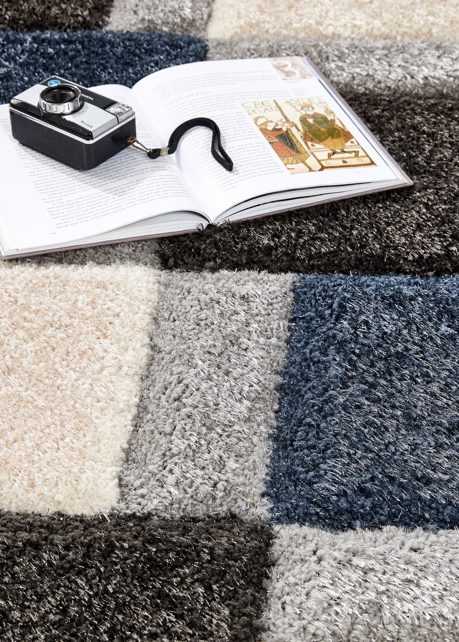 Origins Blue 3D GEO Shaggy Rug