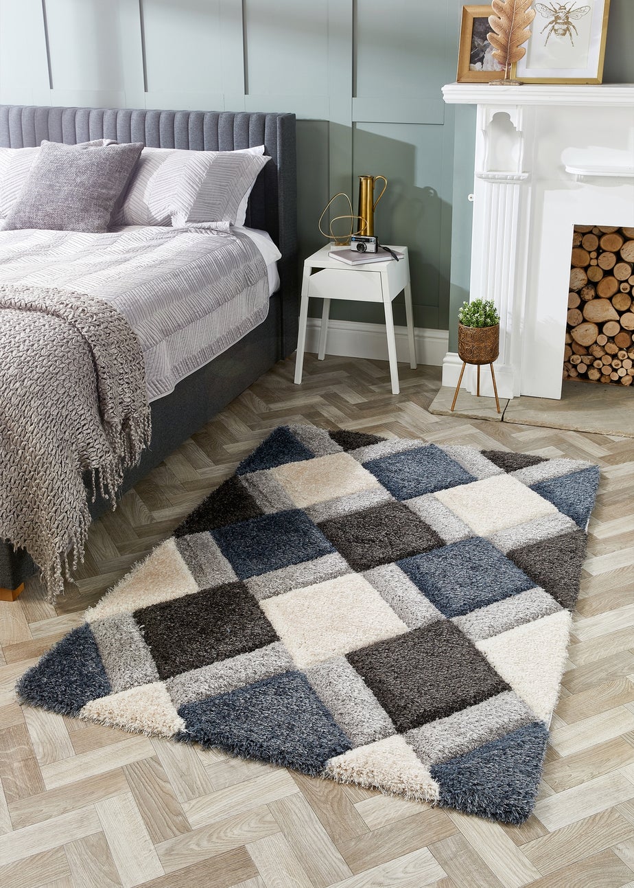 Origins Blue 3D GEO Shaggy Rug