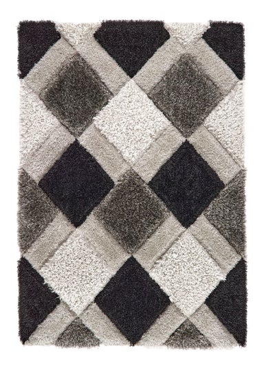 Origins Grey 3D GEO Shaggy Rug