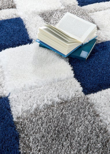 Origins Navy 3D GEO Shaggy Rug