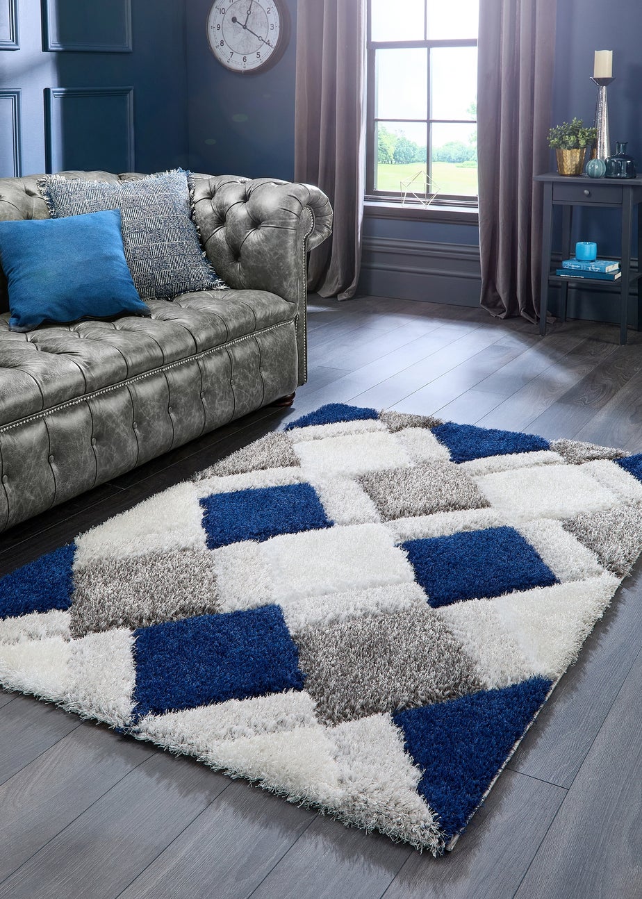 Origins Navy 3D GEO Shaggy Rug