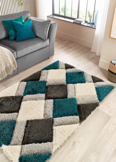 Origins Teal 3D GEO Shaggy Rug
