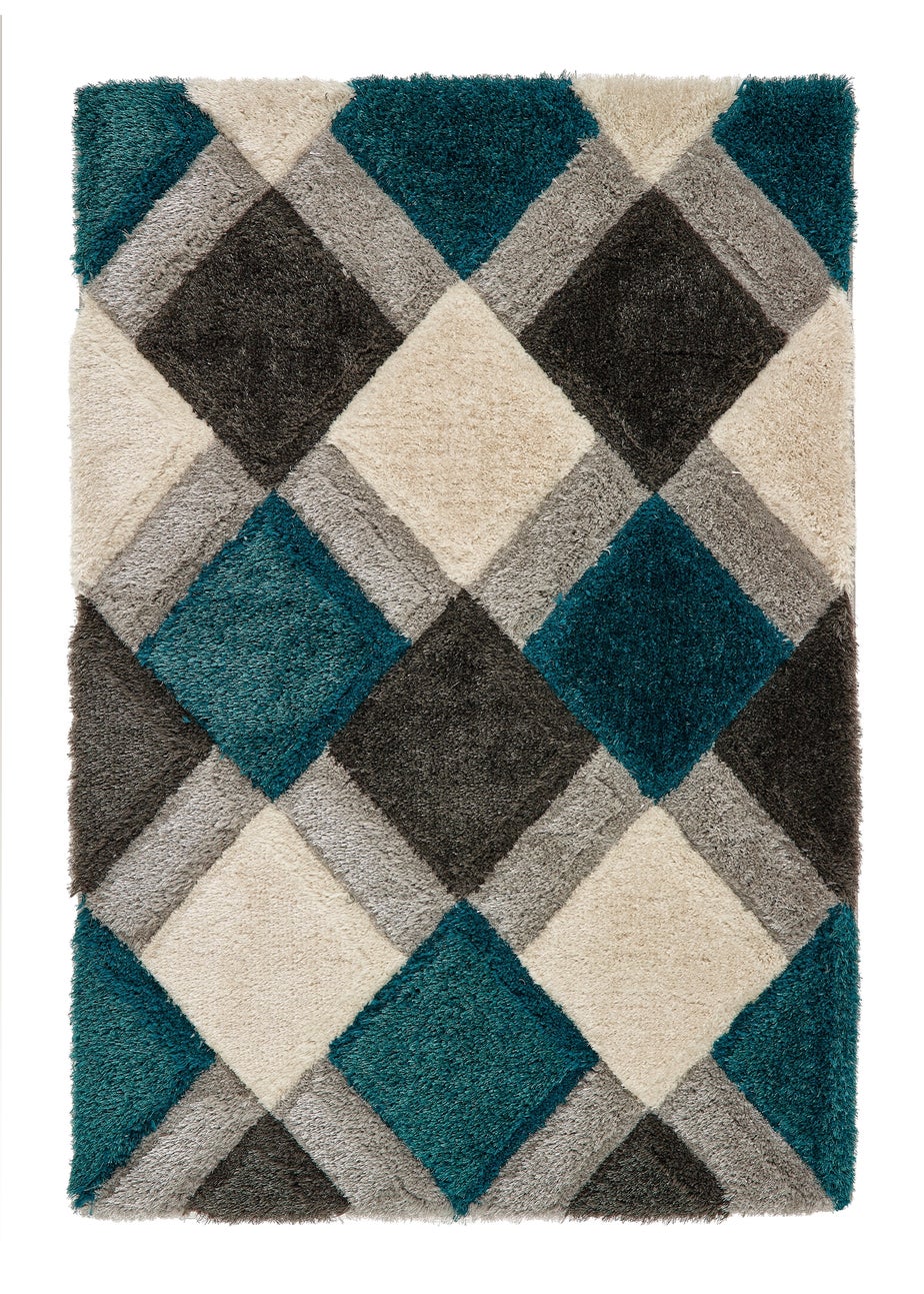 Origins Teal 3D GEO Shaggy Rug