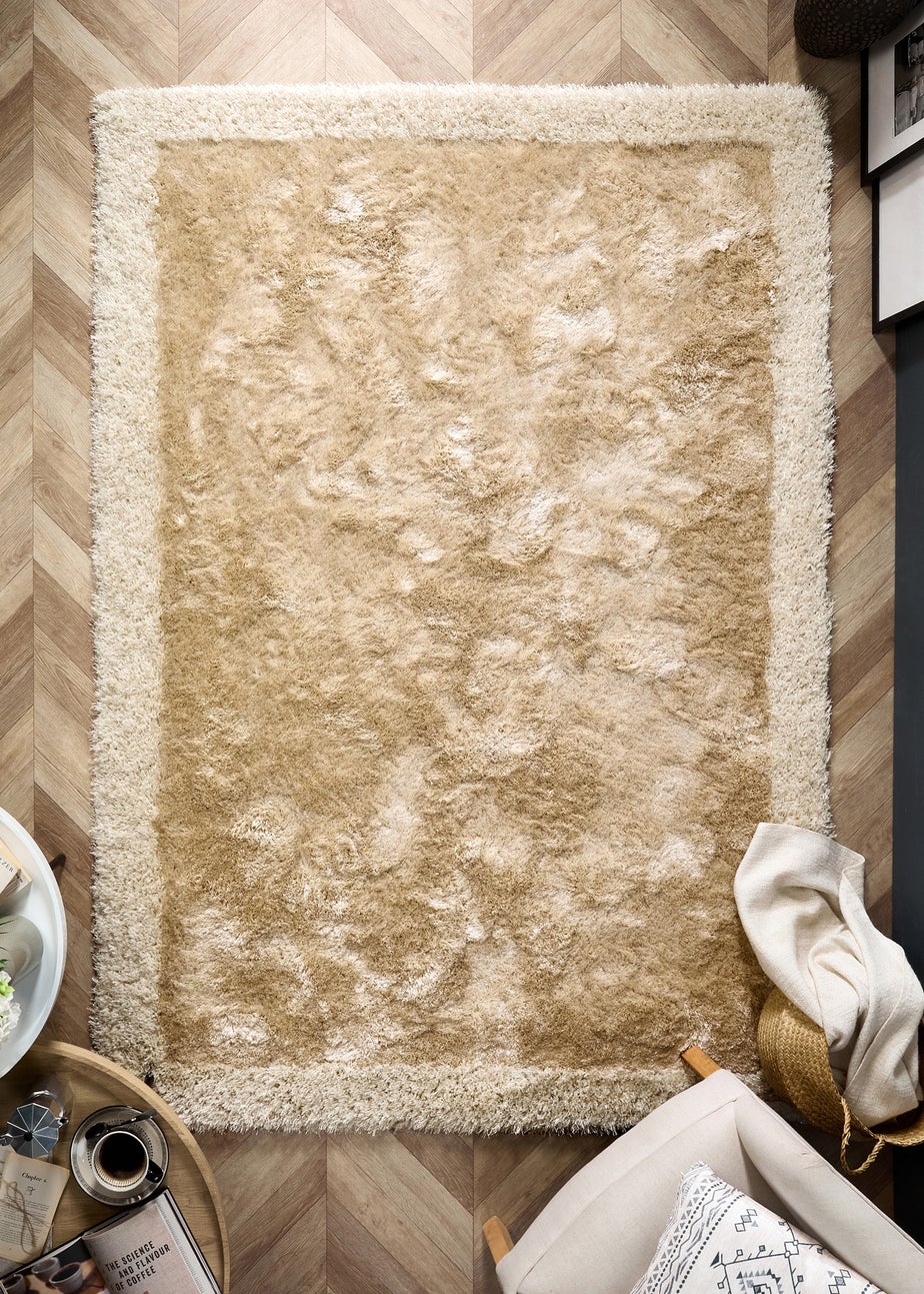 Origins Champagne Shimmer Shaggy Border Rug