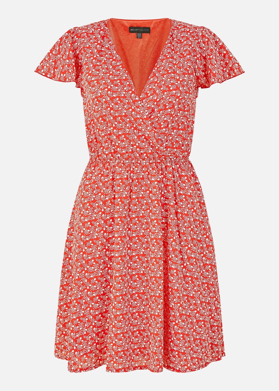 Mela Red Ditsy Print Wrap Skater Dress