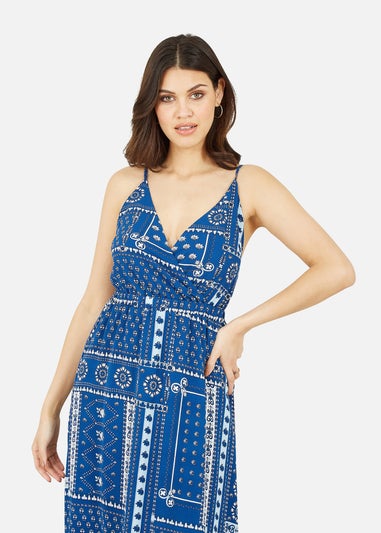 Mela Navy Scarf Printed Maxi Dress With Tie Back