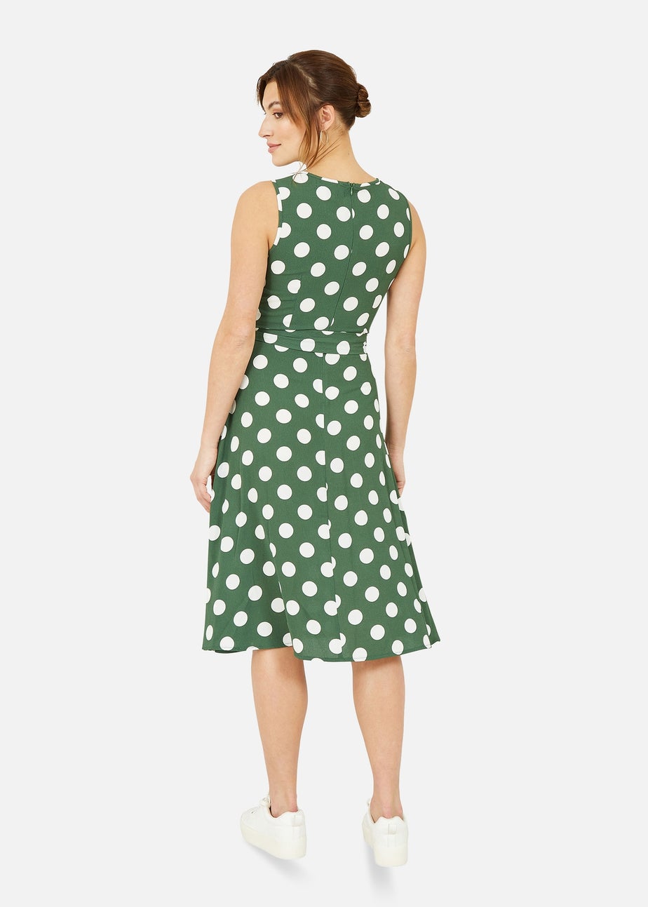 Mela Green Polka Dot Sleeveless Midi Dress