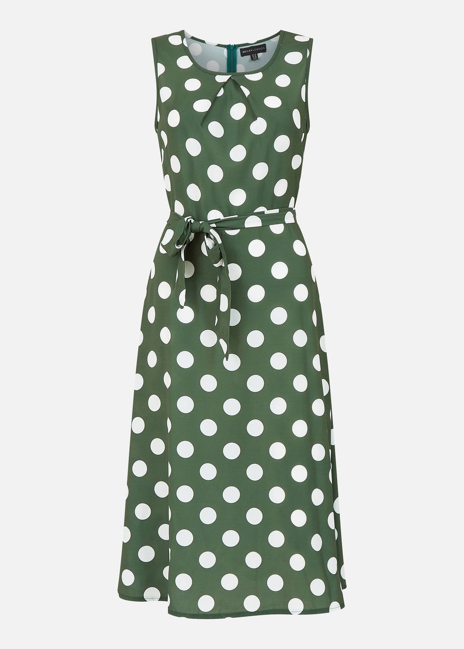 Mela Green Polka Dot Sleeveless Midi Dress