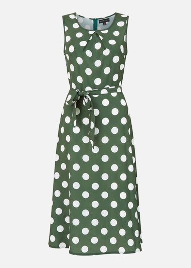 Mela Green Polka Dot Sleeveless Midi Dress