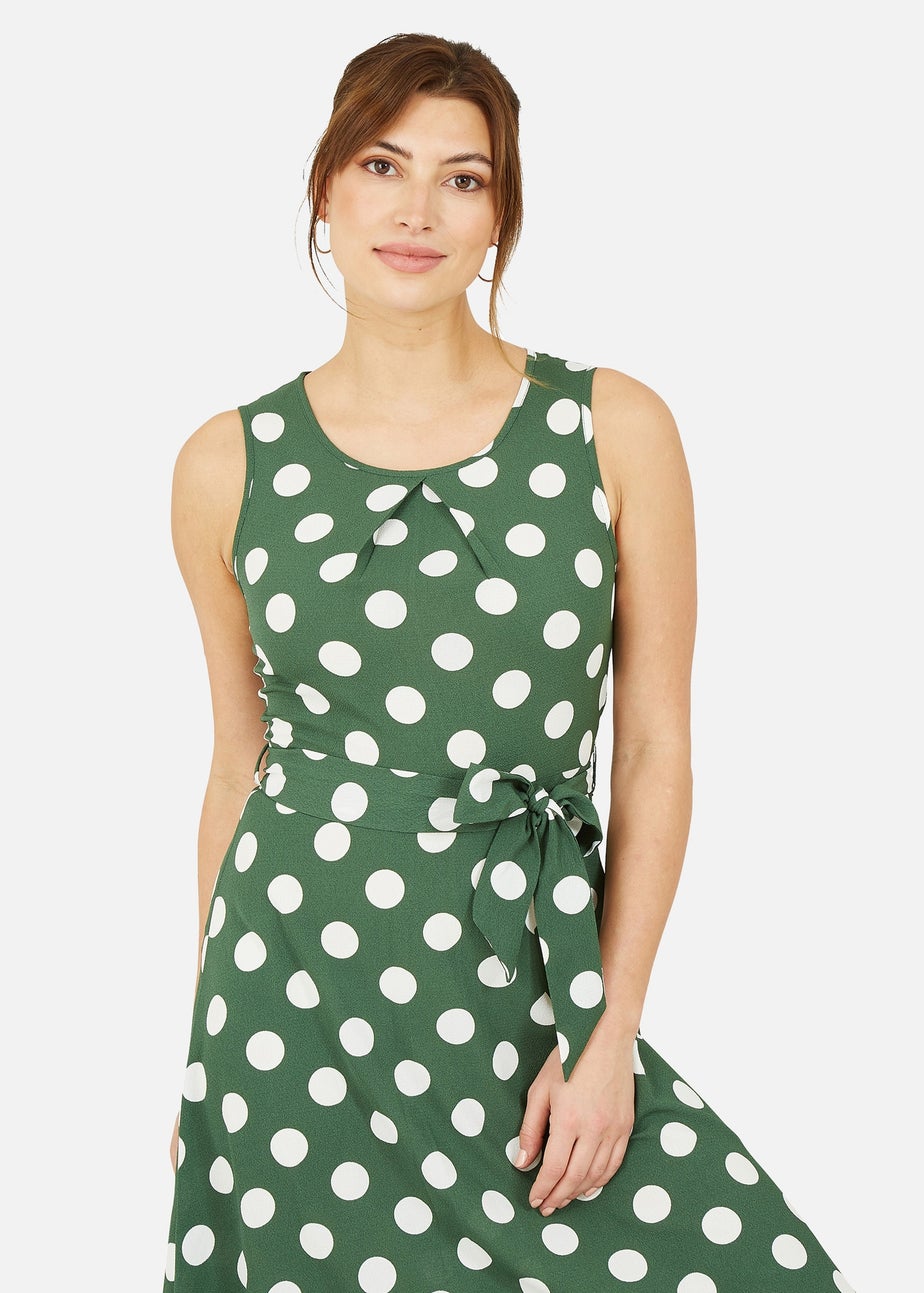Mela Green Polka Dot Sleeveless Midi Dress