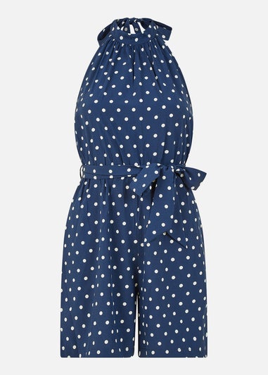 Mela Navy Spot Print Halter Neck Playsuit