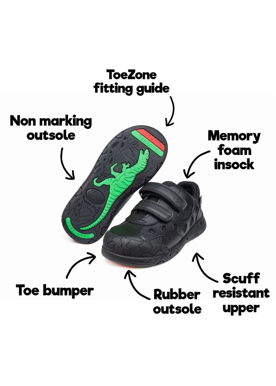 ToeZone Boys Black Jay Ortholite Dinosaur Rip Tape Shoe (Younger 8- Older 3)