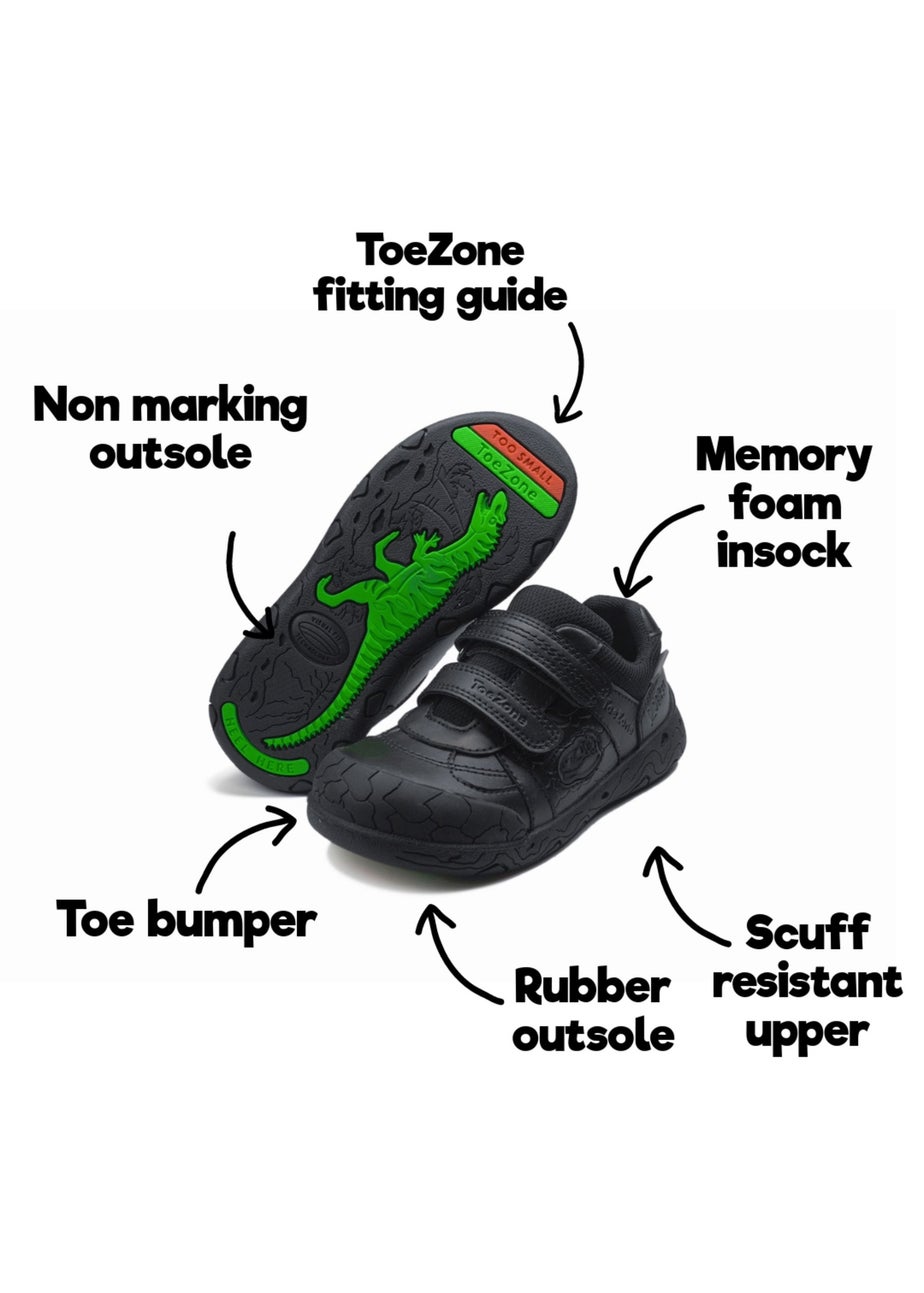 ToeZone Boys Black Chase Super Strong Dinosaur Shoe (Younger 8- Older 3)