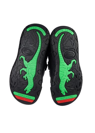 ToeZone Boys Black Chase Super Strong Dinosaur Shoe (Younger 8- Older 3)