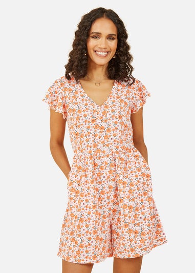 Mela Orange Floral Print Playsuit