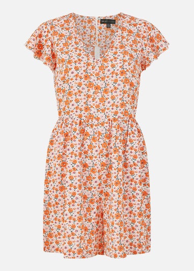 Mela Orange Floral Print Playsuit