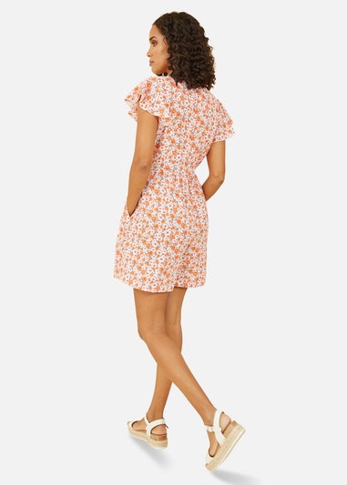 Mela Orange Floral Print Playsuit