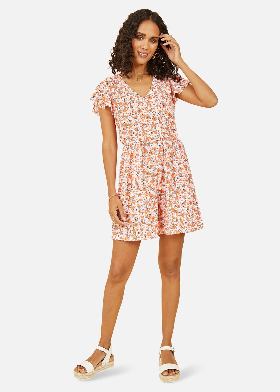 Mela Orange Floral Print Playsuit