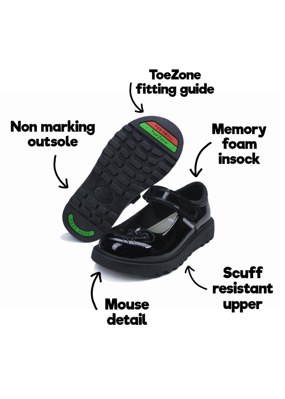 ToeZone Girls Black Gia Mouse Novelty Shoe (Younger 8- Older 3)