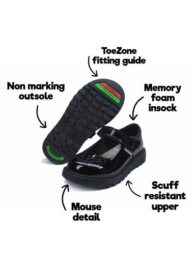 ToeZone Girls Black Gia Mouse Novelty Shoe (Younger 8- Older 3)