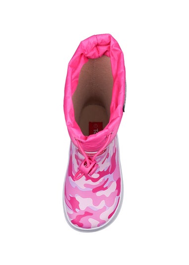 ToeZone Girls Pink Lucy Camo Tie Top Wellies (Younger 6-Older 12)