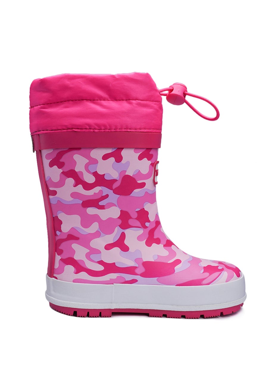 ToeZone Girls Pink Lucy Camo Tie Top Wellies (Younger 6-Older 12)