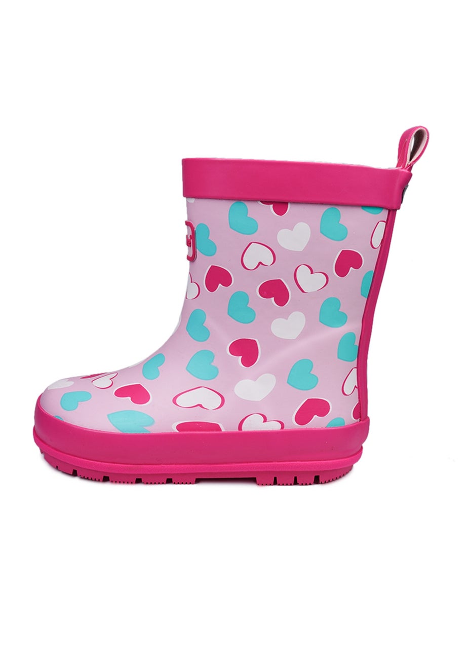 ToeZone Girls Pink Belle Love Heart Wellies (Younger 6- Older 12)
