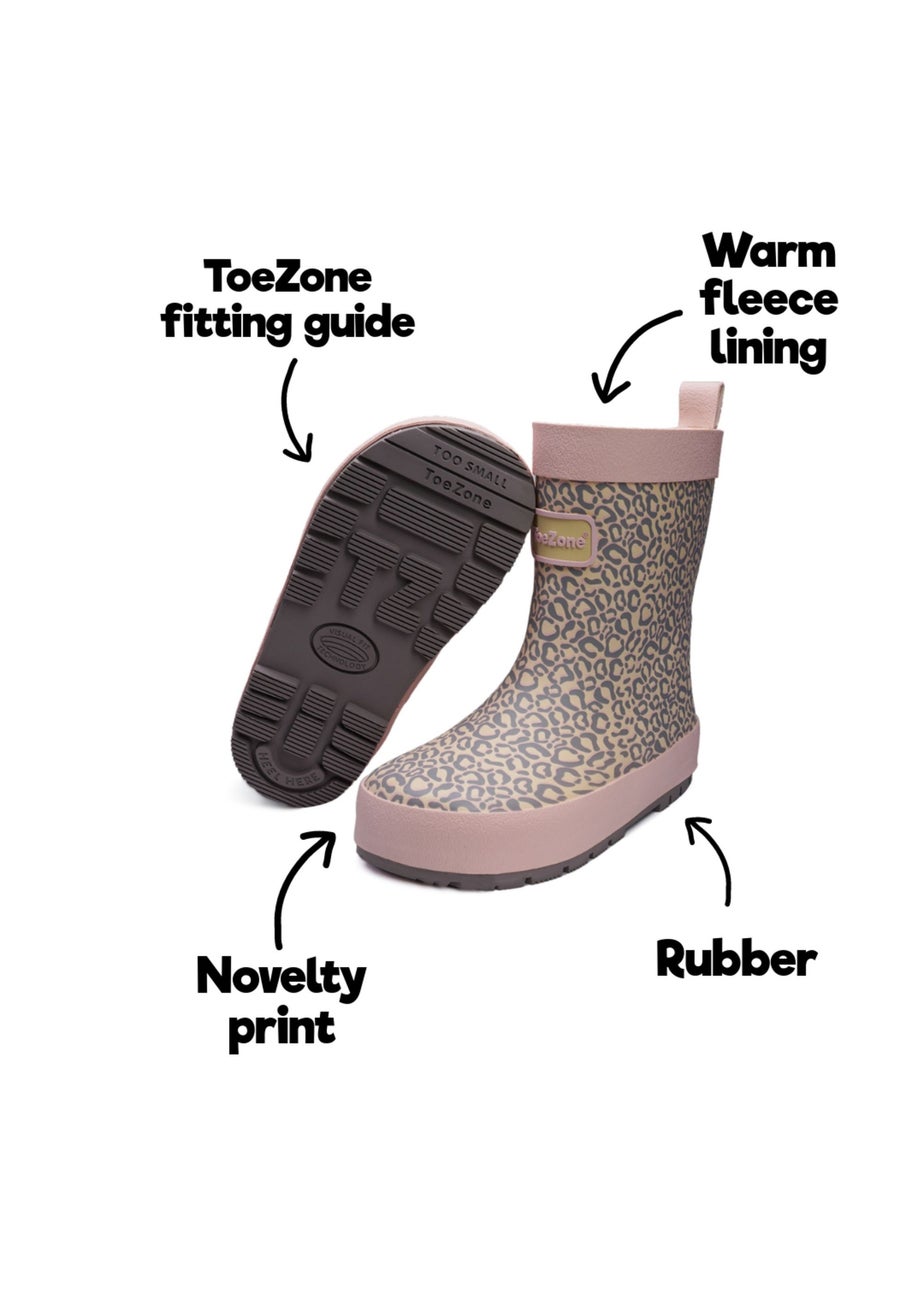 ToeZone Girls Pink Hattie Animal Print Wellies (Younger 6- Older 12)