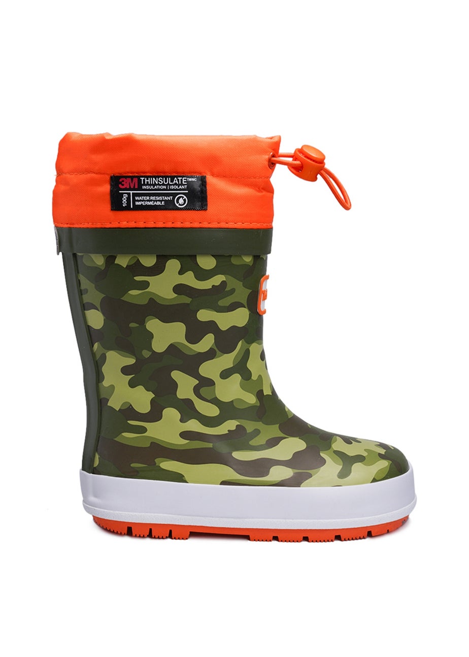 ToeZone Boys Orange Enzo Camo Tie Top Wellies (Younger 6- Older 12)