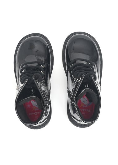 ToeZone Girls Black Alice Patent Leather Lace and Zip Boot (Younger 8-Older 2)